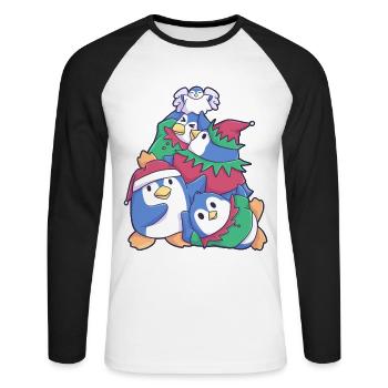 Sapin de Noël de la famille des pingouins de Noël - T-shirt baseball manches longues Homme - blanc/noir - Devant - Nik (191cm)