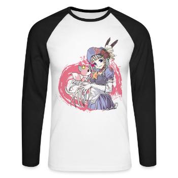 Fille manga avec chien - T-shirt baseball manches longues Homme - blanc/noir - Devant - Nik (191cm)