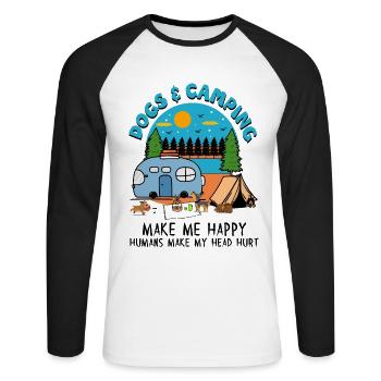 Les chiens et le camping me rendent heureux Les humains font ma tête - T-shirt baseball manches longues Homme - blanc/noir - Devant - Nik (191cm)