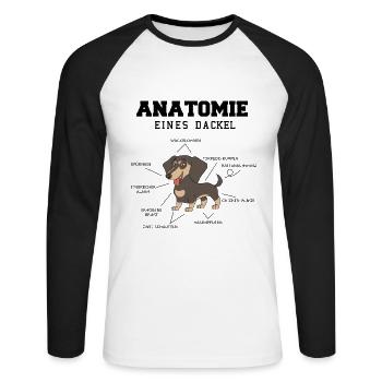 Dackel Rauhaardackel Hunde Hund Dachshund - Unisex Baseballshirt langarm - Weiß/Schwarz - Vorne - Nik (191cm)