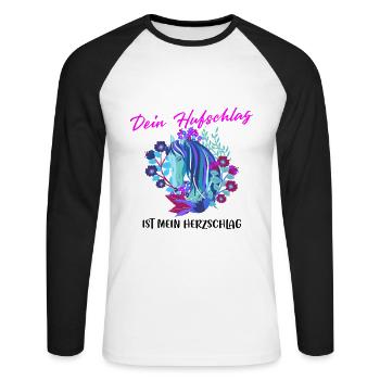 Dein Hufschlag ist mein Herzschlag - Unisex Baseballshirt langarm - Weiß/Schwarz - Vorne - Nik (191cm)