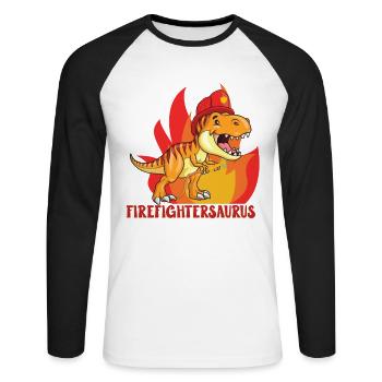 Firefightersaurus Dino Firefighter Service d'incendie - T-shirt baseball manches longues Homme - blanc/noir - Devant - Nik (191cm)