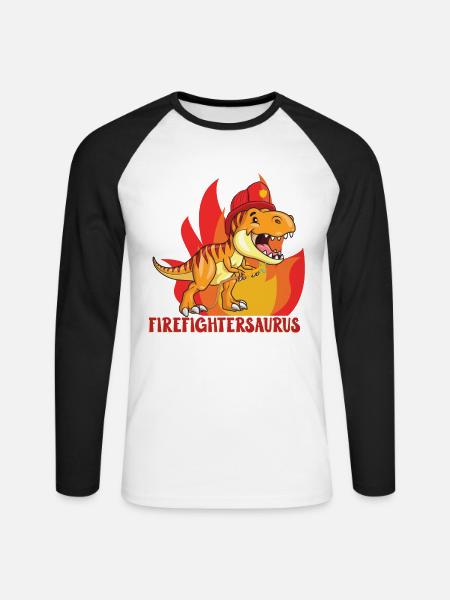 Firefightersaurus Dino Firefighter Fire Department - Unisex Long Sleeve Baseball T-Shirt - white/black
