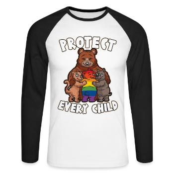 PROTECT EVERY CHILD Mutterliebe schwuler Bär LGBTQ - Unisex Baseballshirt langarm - Weiß/Schwarz - Vorne - Nik (191cm)