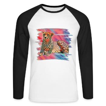 Gepard - Unisex Baseballshirt langarm - Weiß/Schwarz - Vorne - Nik (191cm)