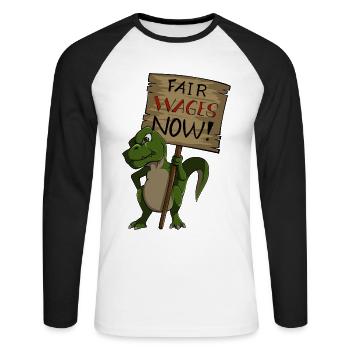 Syndicat des Dino de grève des salaires équitables - T-shirt baseball manches longues Homme - blanc/noir - Devant - Nik (191cm)