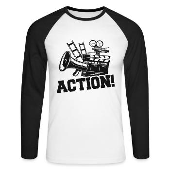 Producteur de films Clap - T-shirt baseball manches longues Homme - blanc/noir - Devant - Nik (191cm)