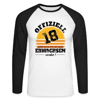 18 Geburtstag 18 Jahre Volljährig Erwachsen 18ter - Unisex Baseballshirt langarm - Weiß/Schwarz - Vorne - Nik (191cm)