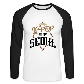 Coréen Pop Kpop Music Korea Kdrama - T-shirt baseball manches longues Homme - blanc/noir - Devant - Nik (191cm)