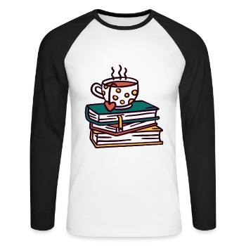 Book cup tea coffee books reading gift - Unisex Long Sleeve Baseball T-Shirt - white/black - Front - Nik (191cm)