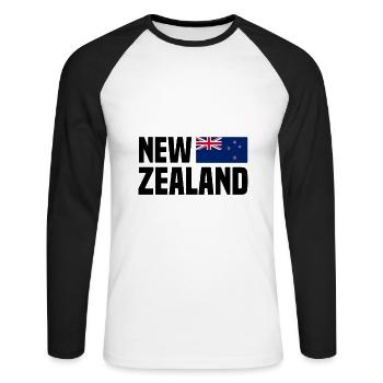 New Zealand! - Unisex Long Sleeve Baseball T-Shirt - white/black - Front - Nik (191cm)