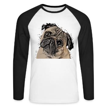 tshirt idée cadeau mignon chiot carlin carlin - T-shirt baseball manches longues Homme - blanc/noir - Devant - Nik (191cm)