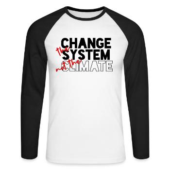 Change the system, not the climate - Unisex Long Sleeve Baseball T-Shirt - white/black - Front - Nik (191cm)
