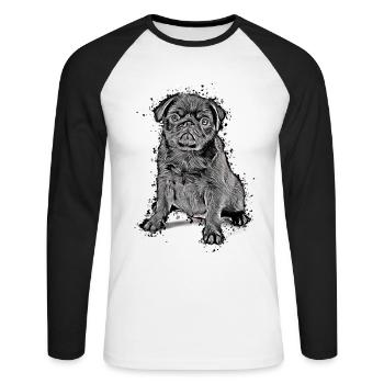 idée cadeau chiot carlin mignon chemise carlin carlin - T-shirt baseball manches longues Homme - blanc/noir - Devant - Nik (191cm)