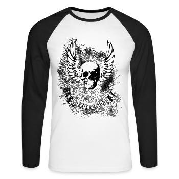 OnePleasure crâne ailes roses banner cadeau - T-shirt baseball manches longues Homme - blanc/noir - Devant - Nik (191cm)