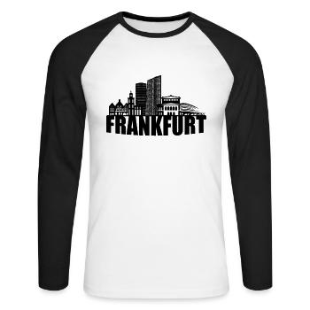 Frankfurt Am Main Skyline Frankfurter Stadt Motiv - Unisex Baseballshirt langarm - Weiß/Schwarz - Vorne - Nik (191cm)