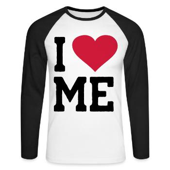 I Love Me - Unisex Long Sleeve Baseball T-Shirt - white/black - Front - Nik (191cm)