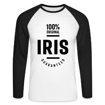 Iris personalisierter Name Geburtstagsgeschenk - Unisex Baseballshirt langarm - Weiß/Schwarz - Vorne - Nik (191cm)