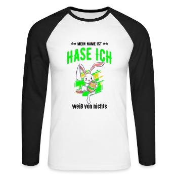 Hase Schlappohr Hasi Osterhase Hasen - Unisex Baseballshirt langarm - Weiß/Schwarz - Vorne - Nik (191cm)