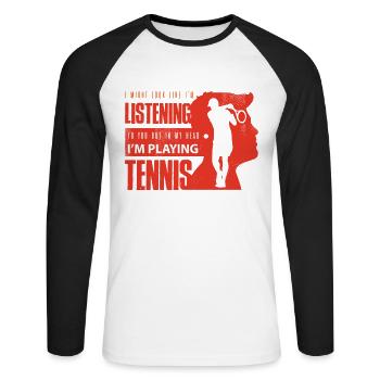 tennis, tennis chaussures de tennis, tennis balle de tennis - T-shirt baseball manches longues Homme - blanc/noir - Devant - Nik (191cm)