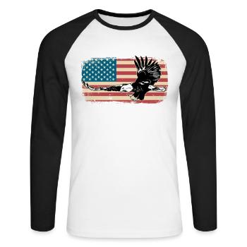 Aigle usa amérique tête d'aigle amérique cadeau - T-shirt baseball manches longues Homme - blanc/noir - Devant - Nik (191cm)