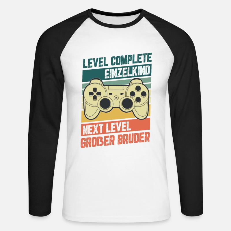 Level Complete Einzelkind Bruder Geburt Geschenk - Unisex Baseballshirt langarm - Weiß/Schwarz