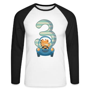 3ème cadeau d'anniversaire dinosaure dinosaure garçon - T-shirt baseball manches longues Homme - blanc/noir - Devant - Nik (191cm)