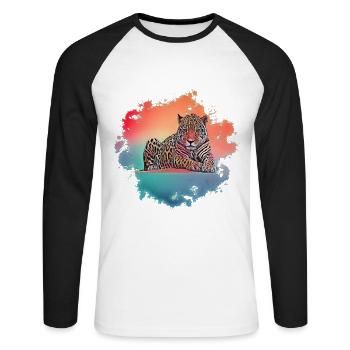 Leopard - Unisex Baseballshirt langarm - Weiß/Schwarz - Vorne - Nik (191cm)