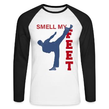 Karate, Karate kyokushin, Karate kick - Unisex Baseballshirt langarm - Weiß/Schwarz - Vorne - Nik (191cm)