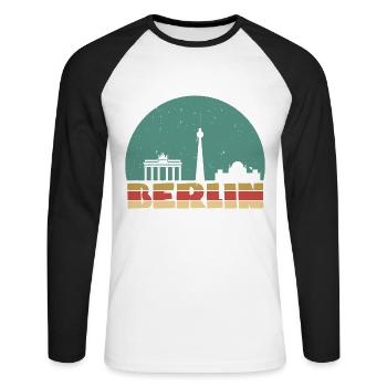 Skyline Berlin vintage - T-shirt baseball manches longues Homme - blanc/noir - Devant - Nik (191cm)