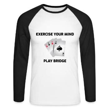 Card Games Casino Bridge Player Gambling Gift - Unisex Long Sleeve Baseball T-Shirt - white/black - Front - Nik (191cm)