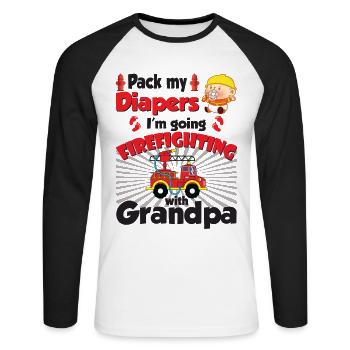 Emballe mes couches, je vais chez grand-père pompier - T-shirt baseball manches longues Homme - blanc/noir - Devant - Nik (191cm)