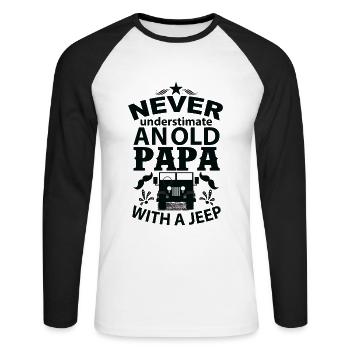 Never understimate an old papa with a jeep - Unisex Long Sleeve Baseball T-Shirt - white/black - Front - Nik (191cm)
