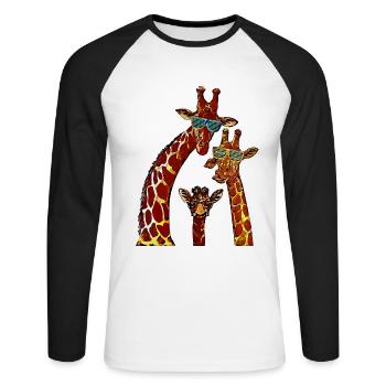 witziges Giraffen Giraffe Tier Geschenk - Unisex Baseballshirt langarm - Weiß/Schwarz - Vorne - Nik (191cm)