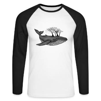 Protection de la nature baleine avec idées cadeaux arbres - T-shirt baseball manches longues Homme - blanc/noir - Devant - Nik (191cm)