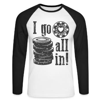 Je vais à fond! - T-shirt baseball manches longues Homme - blanc/noir - Devant - Nik (191cm)