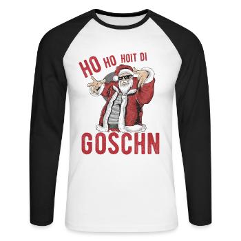 Cooler Weihnachtsmann: Ho Ho Hoit di Goschn - Unisex Baseballshirt langarm - Weiß/Schwarz - Vorne - Nik (191cm)