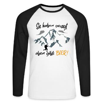 Sie haben gesagt oben gibts Bier - Unisex Baseballshirt langarm - Weiß/Schwarz - Vorne - Nik (191cm)