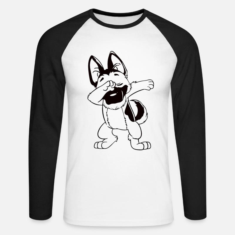 Dabbing Schäferhund - Unisex Baseballshirt langarm - Weiß/Schwarz