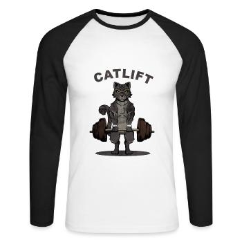 Chat Deadlift Catlift Barbell I Gym Fitness Cat - T-shirt baseball manches longues Homme - blanc/noir - Devant - Nik (191cm)
