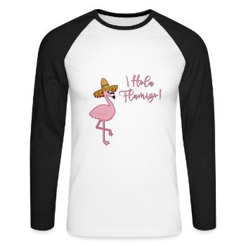 Flamingo Hola Flamigo Animal Pink Flock Hawaii - Unisex Long Sleeve Baseball T-Shirt - white/black - Front - Nik (191cm)