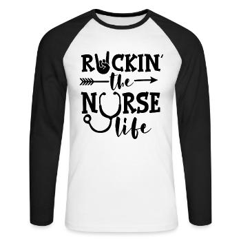 Rockin' the Nurse Life, lustiges Geschenk für Krankenschwestern - Unisex Baseballshirt langarm - Weiß/Schwarz - Vorne - Nik (191cm)