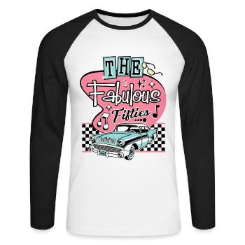 1950s Sock Hop Dance Party Vintage Rockabilly 50s - Unisex Long Sleeve Baseball T-Shirt - white/black - Front - Nik (191cm)
