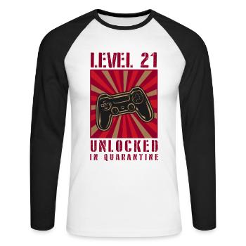 21. Geburtstag Level 21 Gamer Zocker Geburtstag - Unisex Baseballshirt langarm - Weiß/Schwarz - Vorne - Nik (191cm)