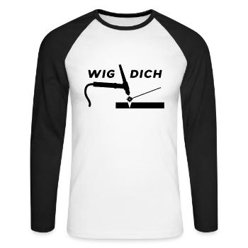WIG DICH - WIG schweißen WIG Schweißer Schlosser - Unisex Baseballshirt langarm - Weiß/Schwarz - Vorne - Nik (191cm)