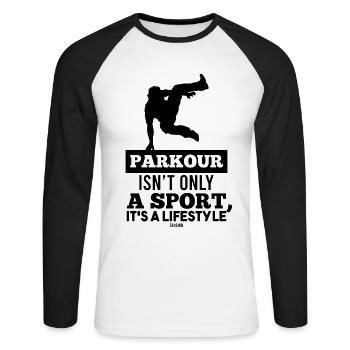 Parkour freerunning sport - T-shirt baseball manches longues Homme - blanc/noir - Devant - Nik (191cm)