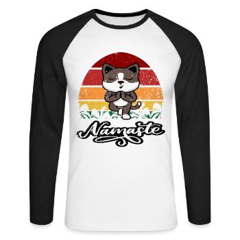 Yoga Cat Retro Namaste Meditation Yoga Gift - Unisex Long Sleeve Baseball T-Shirt - white/black - Front - Nik (191cm)