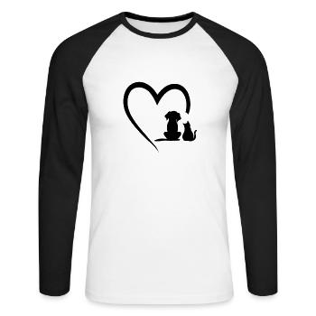Cadeau d'amour pour chien et chat - T-shirt baseball manches longues Homme - blanc/noir - Devant - Nik (191cm)