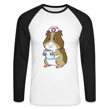 Infirmière de cochon d'Inde habillée - T-shirt baseball manches longues Homme - blanc/noir - Devant - Nik (191cm)