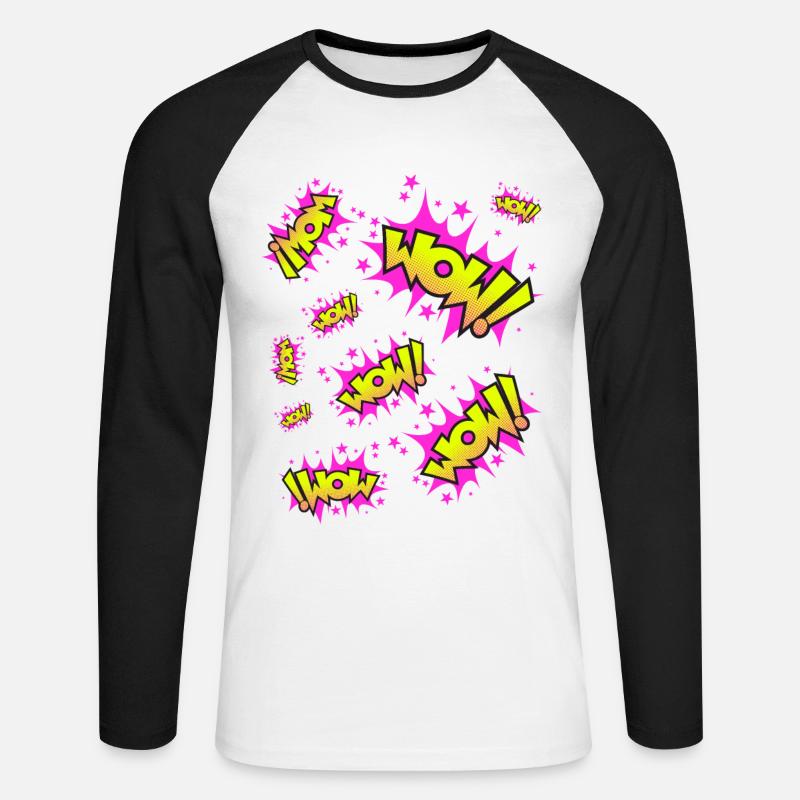 Neongelb Pink WOW! - Unisex Baseballshirt langarm - Weiß/Schwarz